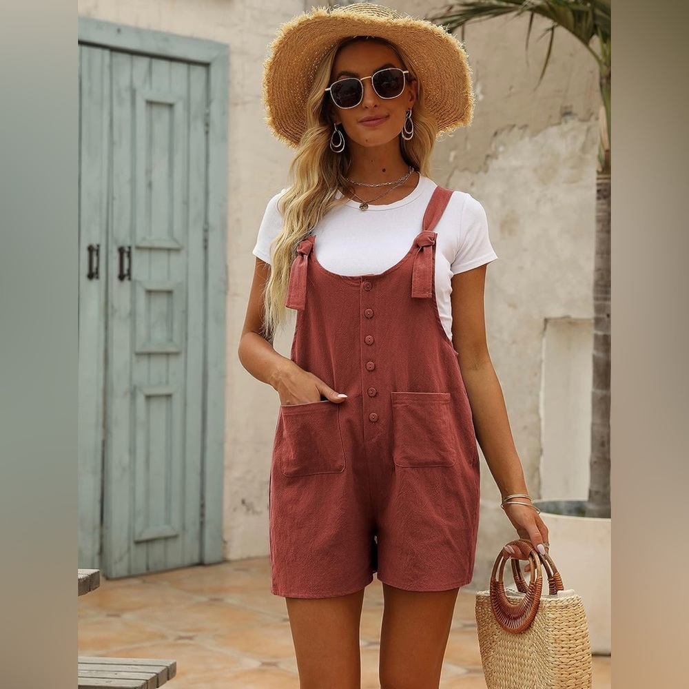 Red/blush linen Romper size small
